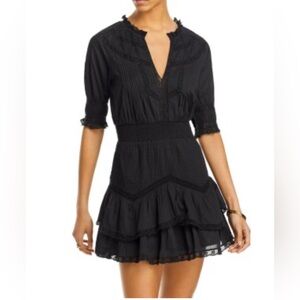 1604. LoveShackFancy, Black Cotton Ruffle Clovis Mini Dress, Size M